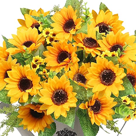 AmyHomie Silk Artificial Sunflower Bouquets, 2-Piece