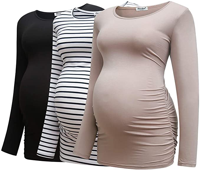 Bearsland Women’s O-Neck Long Sleeve Maternity Top, 3-Pack