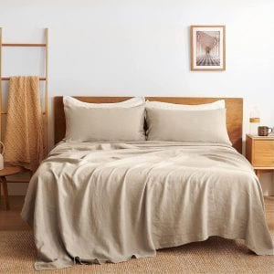 Bedsure Eco-Friendly Breathable Linen Sheets, 4-Piece