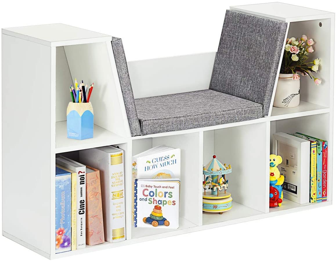 Costzon 6-Cubby Cushioned Reading Nook Children’s Bookcase