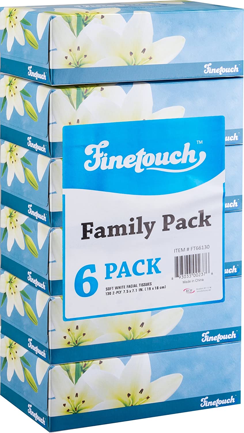 Finetouch 2-Ply Facial Tissue, 6-Pack