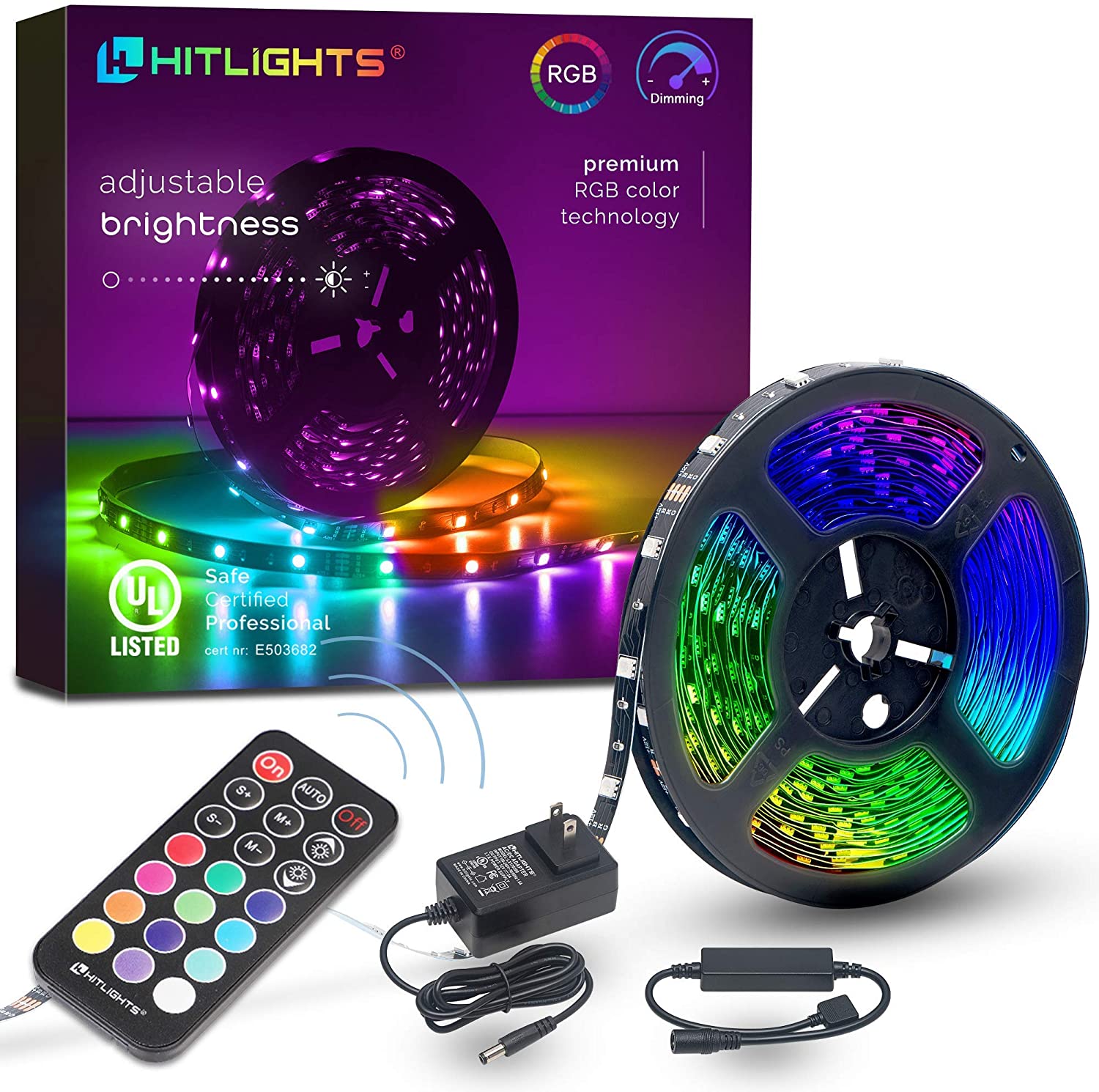 HitLights RGB 5050 Color Changing LED Flexible Light Strip Kit, 32.8-Feet