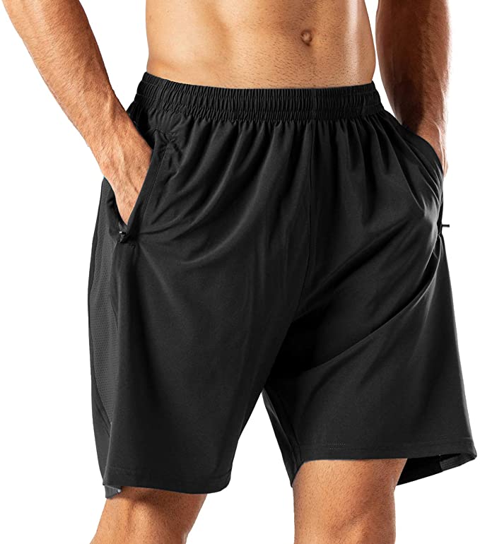Zip Pocket Performance Stretch Gym Shorts for Men Dry Fit Mens Workout Shorts Anti-Odor 