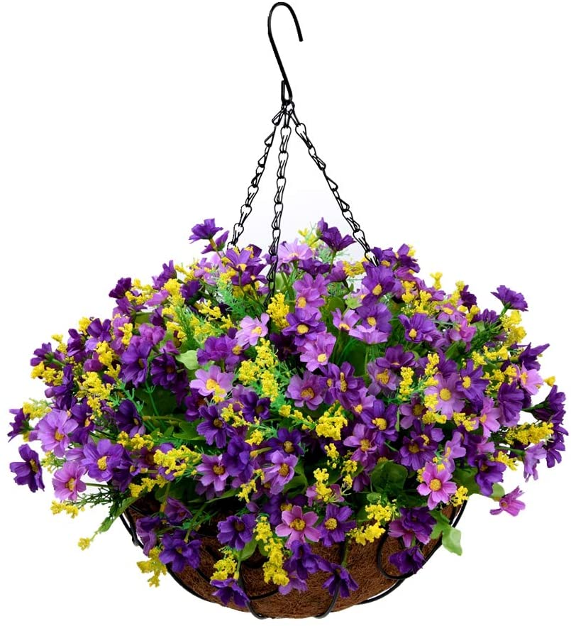 Homsunny Rust Resistant Hanging Daisy Basket Artificial Flowers, 4-Piece