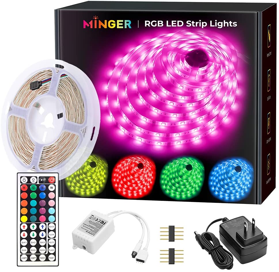 MINGER LED RGB Color Changing Strip Lights, 16.4-Feet