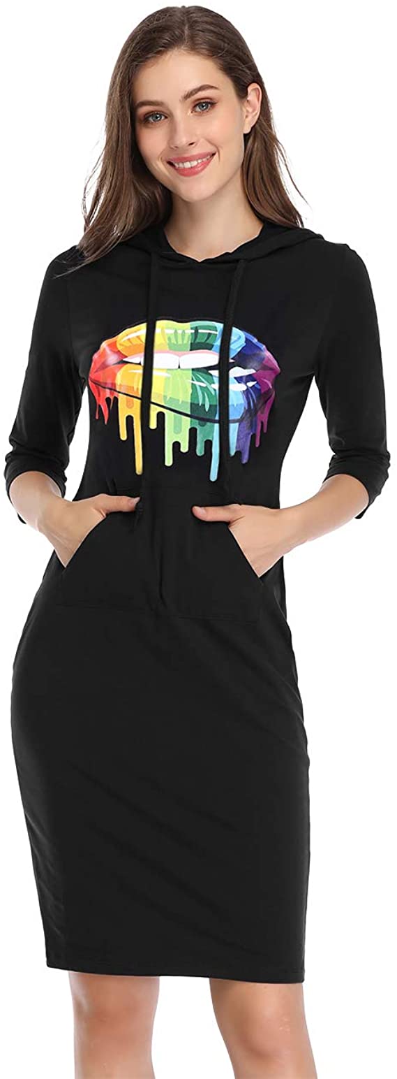 MISSKY Cotton Rainbow Mouth Pullover Sweatshirt Dress
