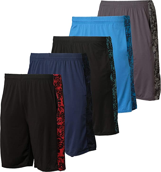 Real Essentials Men’s Breathable Athletic Shorts, 5-Pack
