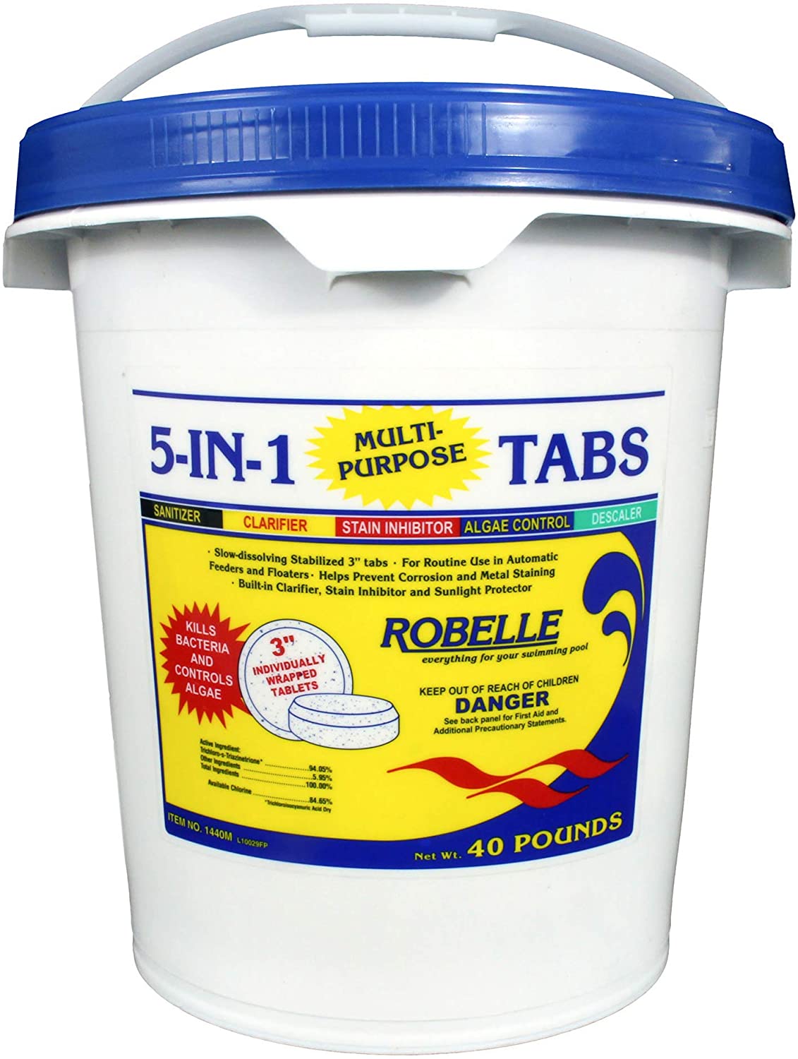 Robelle 5-In-1 Algae Control Chlorine Pool Tablets, 3-Inch