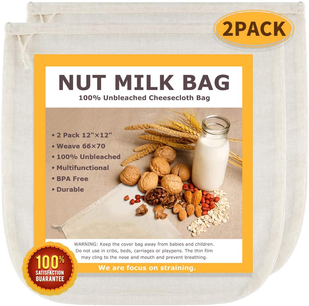 SCENGCLOS Woven Unbleached Cotton Nut Bags, 2-Pack