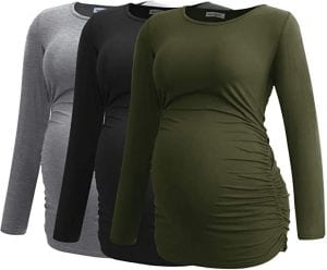 Smallshow Women’s Ruched Side Long Sleeve Maternity Top, 3-Pack