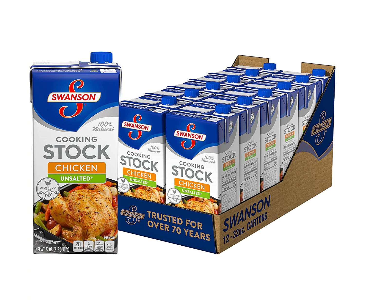Swanson Natural Boxed Chicken Broth Stock, 12-Pack