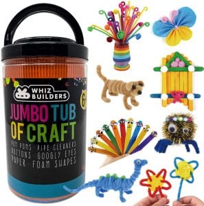 WhizBuilders Jumbo Tub Of Craft Art Supplies For Kids, 52-Piece