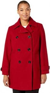 Anne Klein Plus-Size Double Breasted Red Trench Coat For Women