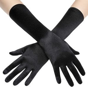 BABEYOND Wrinkle-Free Black Satin Gloves, 15-Inch