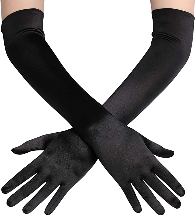 BABEYOND Pilling Resistant Black Satin Gloves, 21.6-Inch