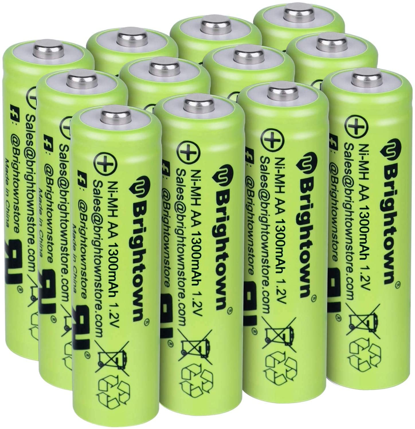 Brightown 1.2V Rechargeable NiMH AA Batteries, 12-Pack