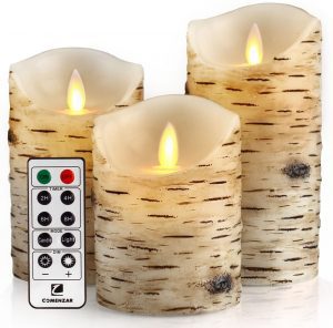 Comenzar Flickering LED Birch Candles Mantel Decorations, Set Of 3