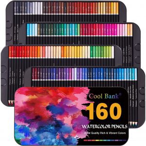 Coolbank Water-Soluble Watercolor Pencils Tin Box Set, 160-Count