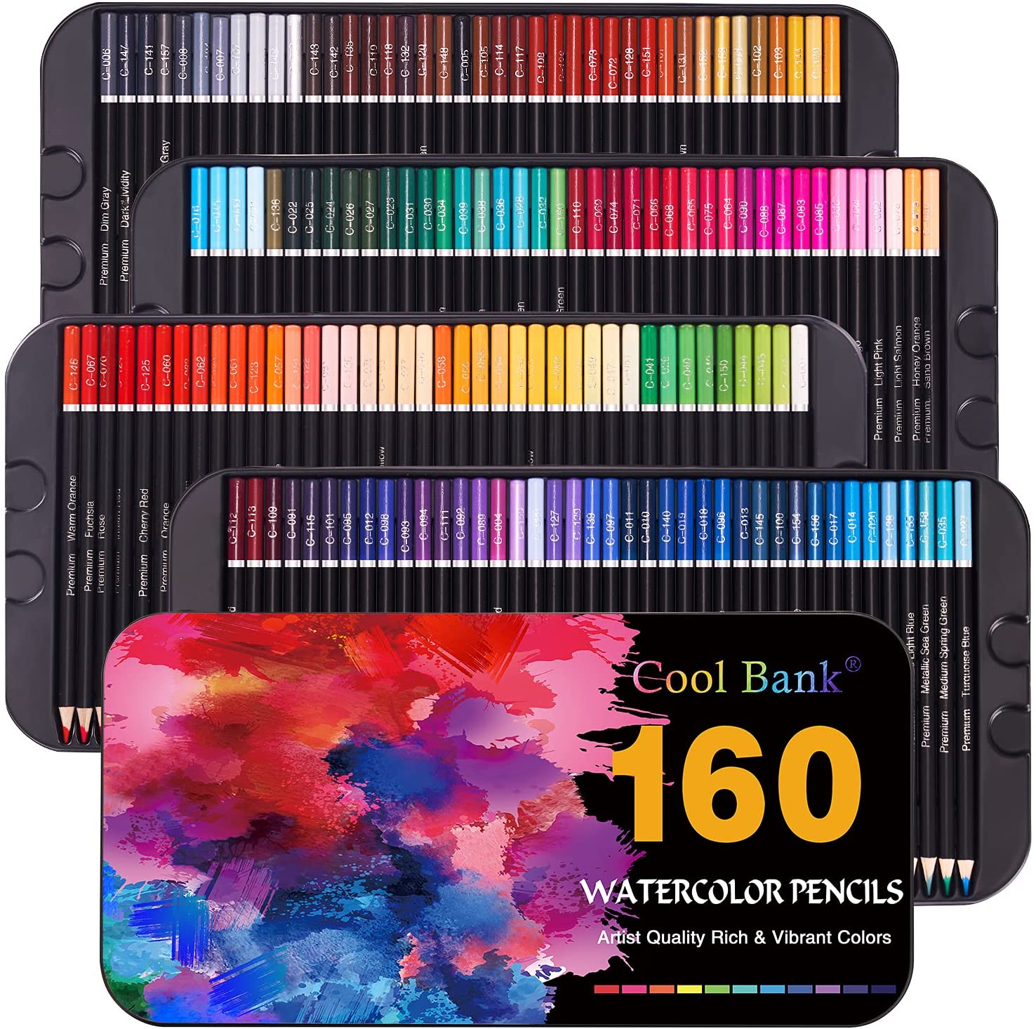 Coolbank Watercolor Pencils Tin Box Set, 160-Count