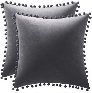 DEZENE Poly-Velvet Grey Throw Pillow Covers, 2-Pack