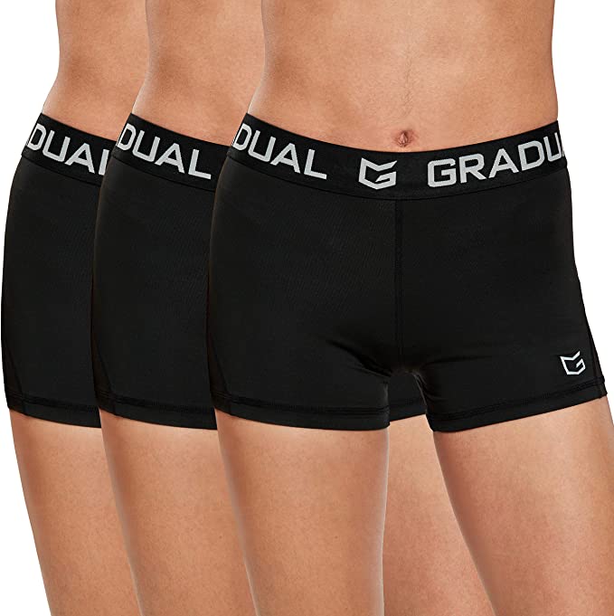 G Gradual Machine Washable Compression Volleyball Shorts, 3-Pack