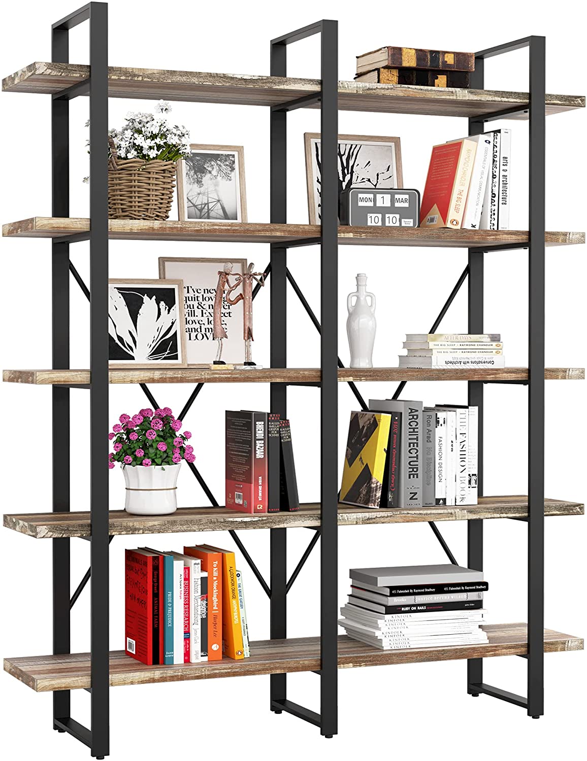IRONCK Wide 5-Tier Bookcase & Shelves, 53.2-Inch x 13-Inch