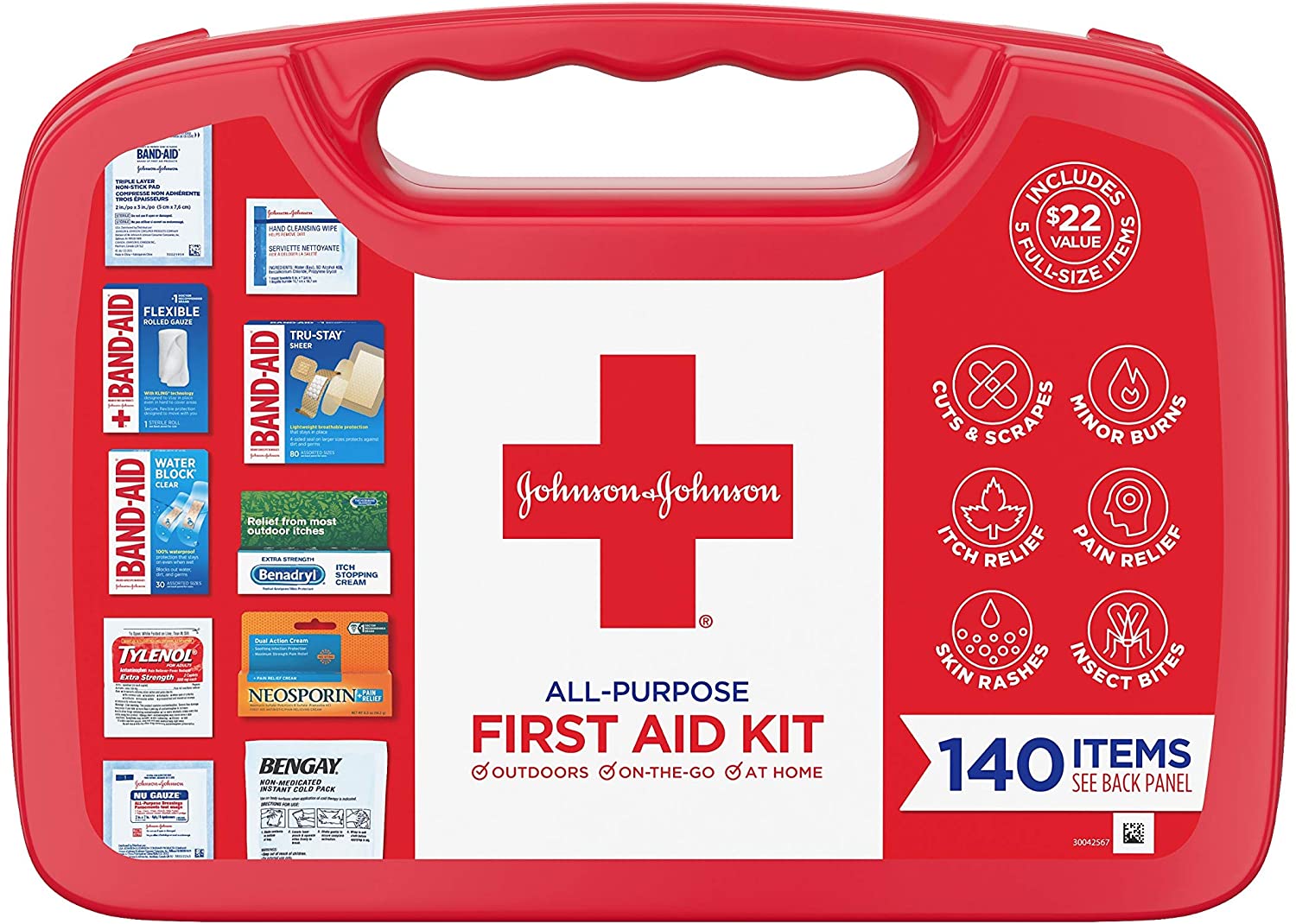 Johnson & Johnson On-The-Go First Aid Kit, 140-Piece
