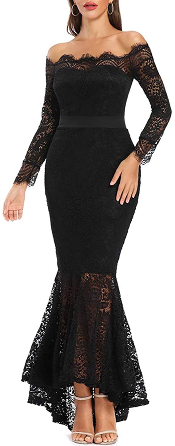 LALAGEN Vintage Lace Black Formal Gown
