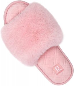 LongBay Flat Lightweight Pink Fuzzy Slippers