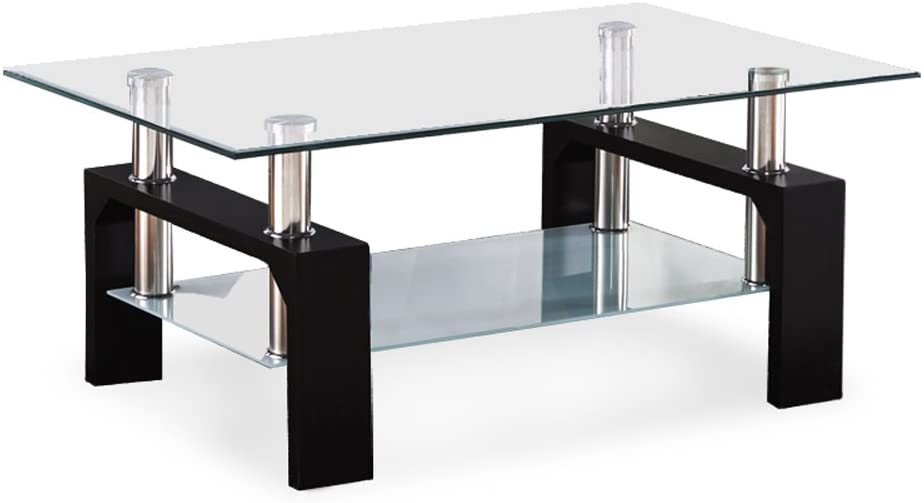 mecor Rectangular Glass Living Room Coffee Table