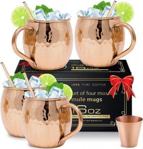 Moscow-Mix Hammered 16-Ounce Moscow Mule Copper Mugs, 4-Pack