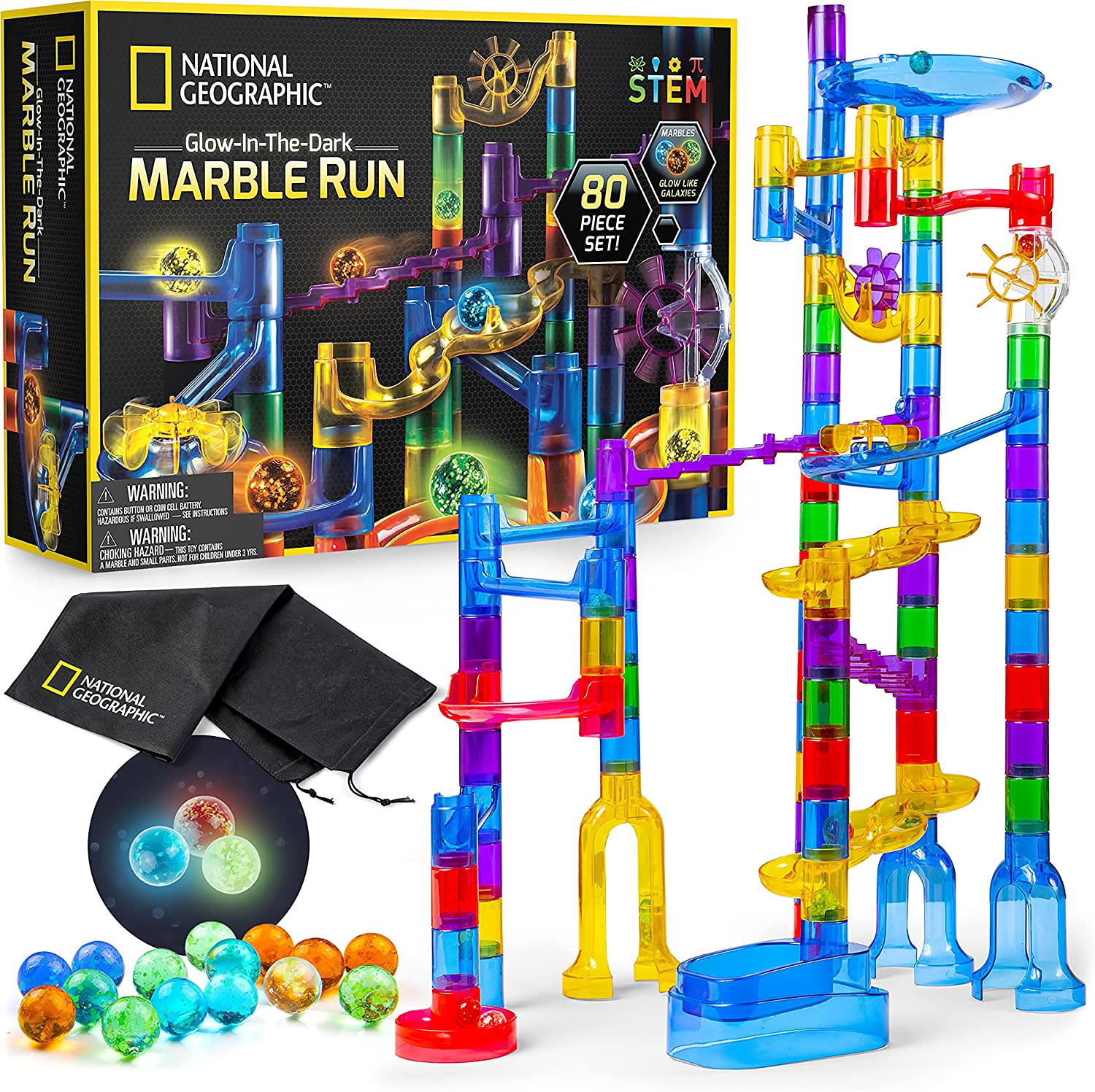 NATIONAL GEOGRAPHIC Glowing Pack & Store Marble Run, 80-Piece