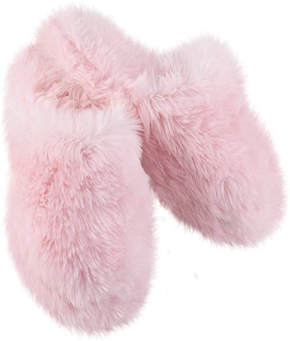PajamaGram Non-Skid Washable Pink Fuzzy Slippers