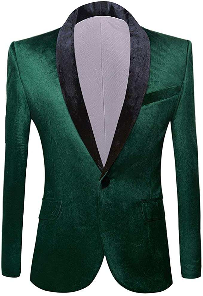 PYJTRL Green Holiday Velvet Blazer For Men