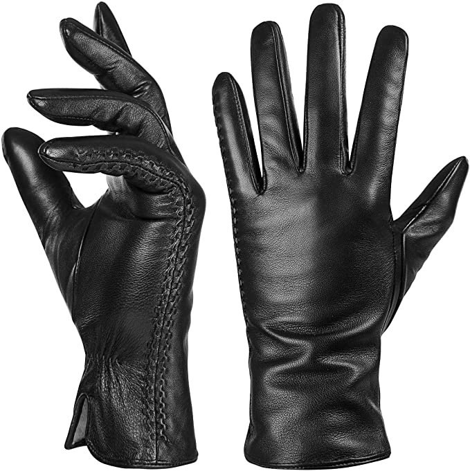 QNLYCZY Cashmere Lined Womens’ Leather Gloves
