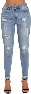 roswear Ripped Mid-Rise Blue Jeans For Women