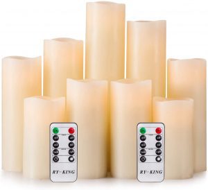 RY King Flameless Classic Candles Mantel Decorations, Set Of 9