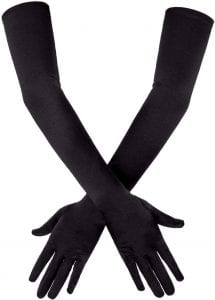 SAVITA Shiny Black Satin Gloves, 21-Inch