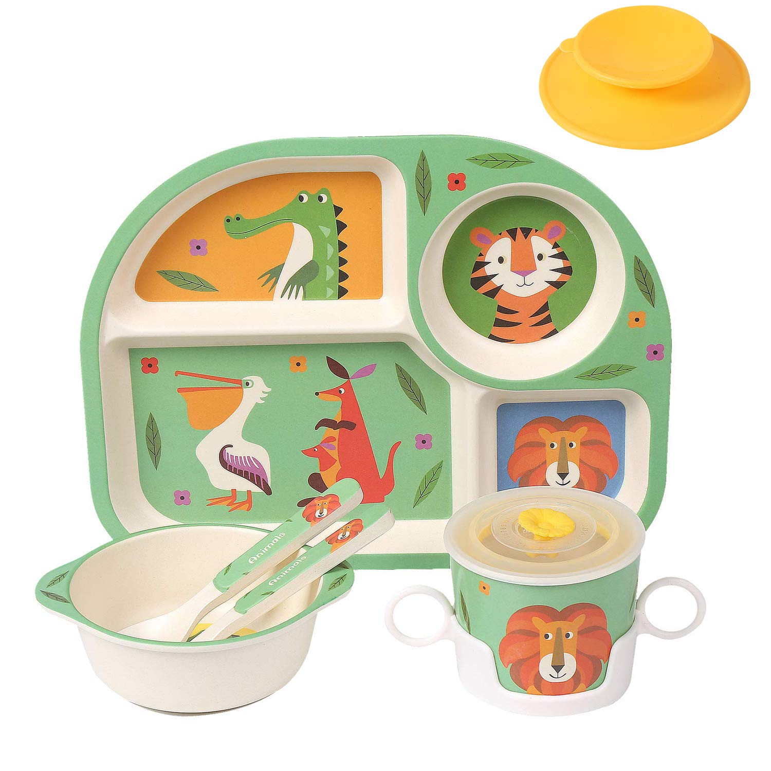 shopwithgreen Bamboo Divided Plates & Utensils For Toddlers, 7-Piece