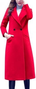 Tanming Notch Lapel Red Trench Coat For Women