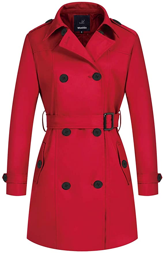 Wantdo Double-Breasted Red Trench Coat For Women