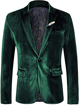 WEEN CHARM Single-Breasted Velvet Green Blazer For Men