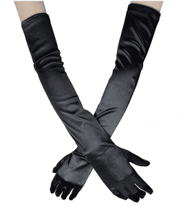 Xuhan Dress Flapper Black Satin Gloves, 21-Inch