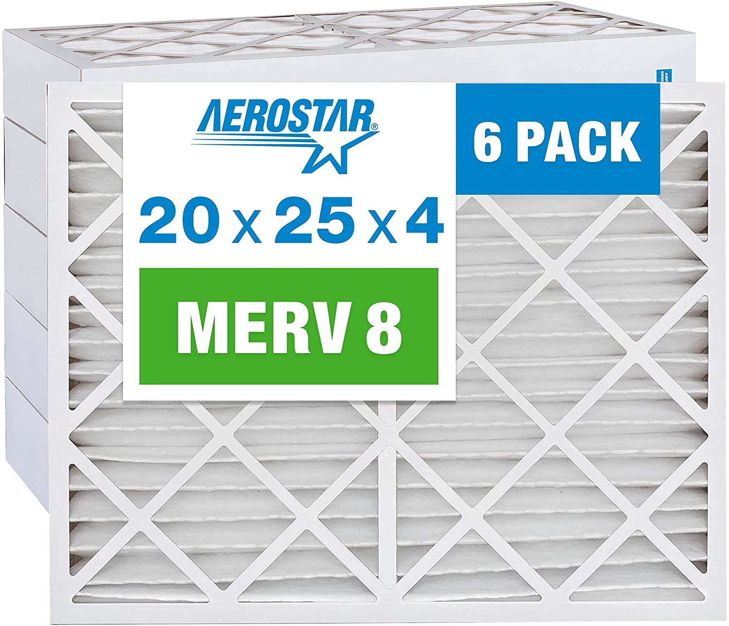 Aerostar Dust Mite Removing 20x25x4-Inch Furnace Filters, 6-Pack