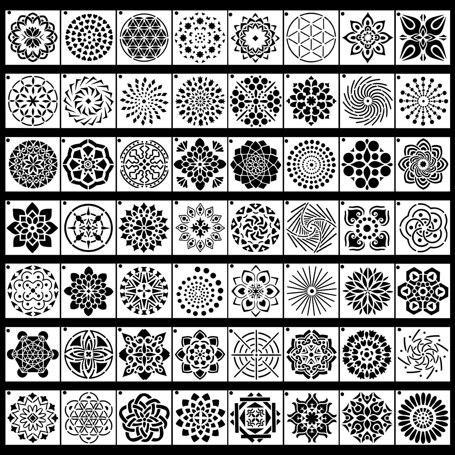 Augshy 3.6 x 3.6-Inch Mandala Stencils & Templates, 56-Piece