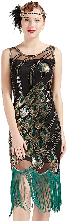 BABEYOND Peacock Flapper Dress For Women