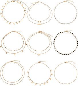 BBTO Layered Gold Pendant Necklaces For Teen Girls, 9-Piece