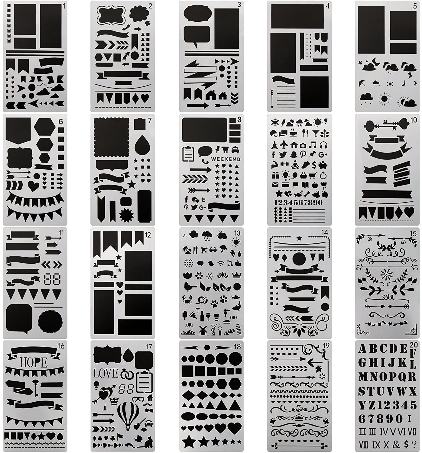 CH HAICHENG 4 x 7-Inch Plastic Stencils & Templates, 20-Piece