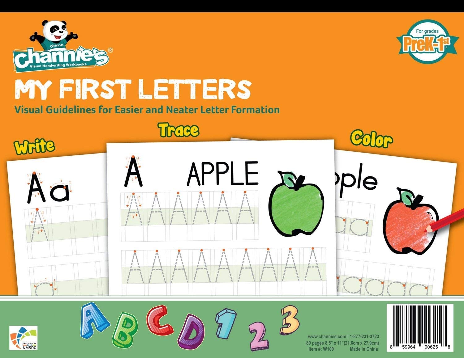 Channie’s Color-Coded Kindergarten Lined Writing Paper, 80-Pages
