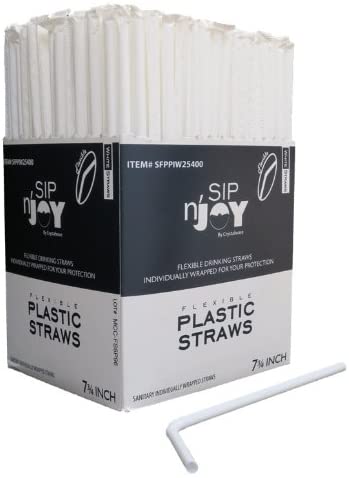Crystalware Flexible Individually Wrapped Plastic Straws, 380-Count